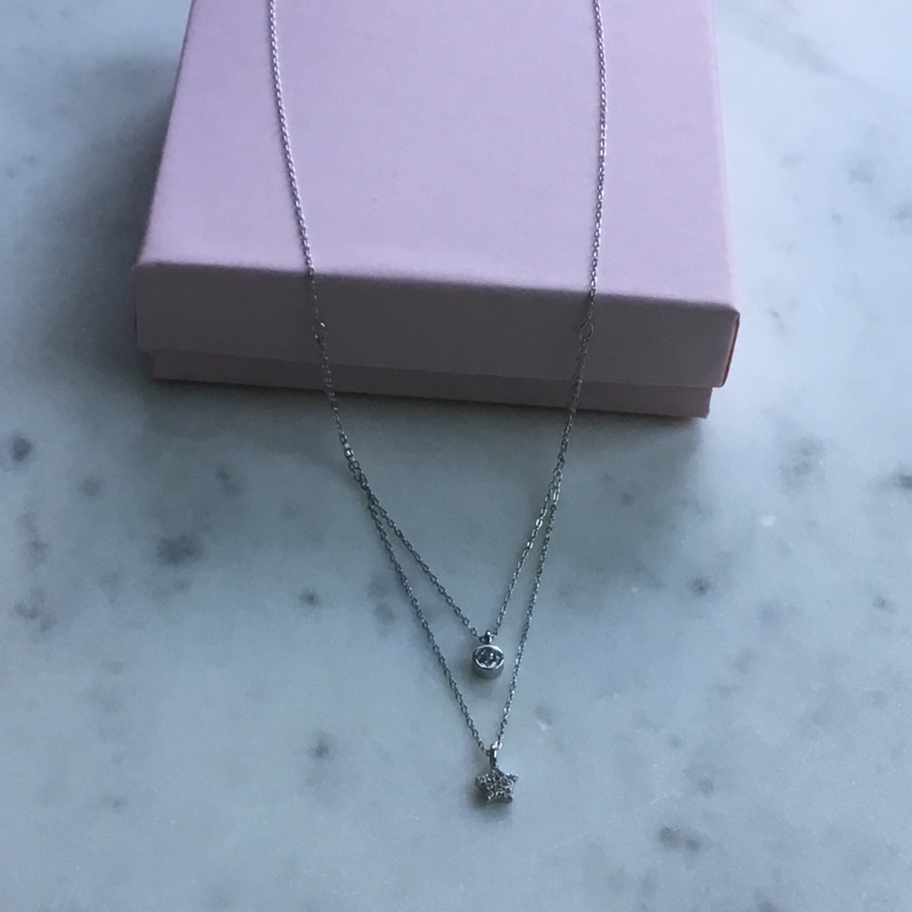 Sterling Silver Double Layer Cz Necklace - Picture 8 of 12